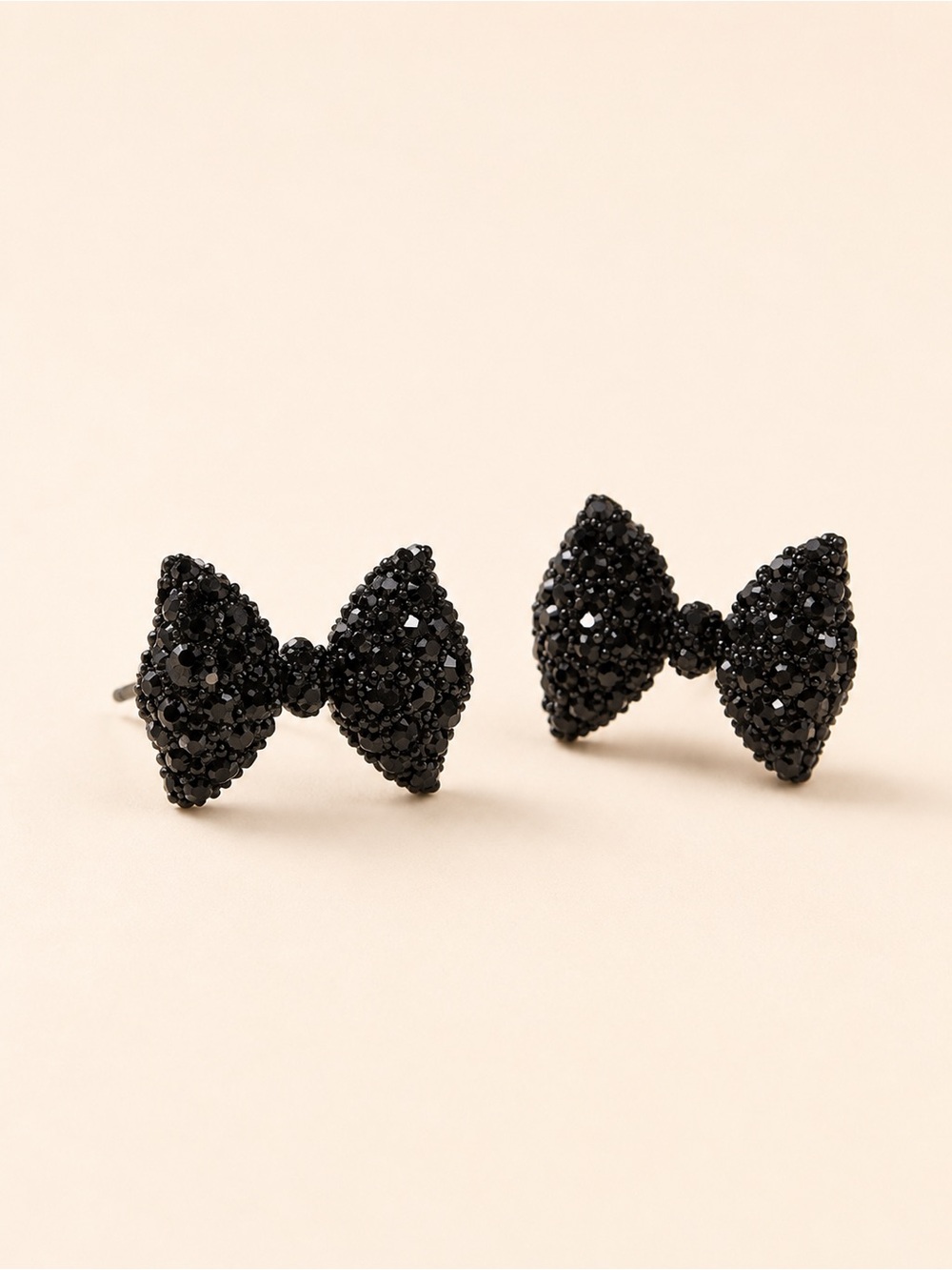 Black Bling Rhinestone Bow Stud Earrings for Women Cute Sparkly Crystal Bow Tie